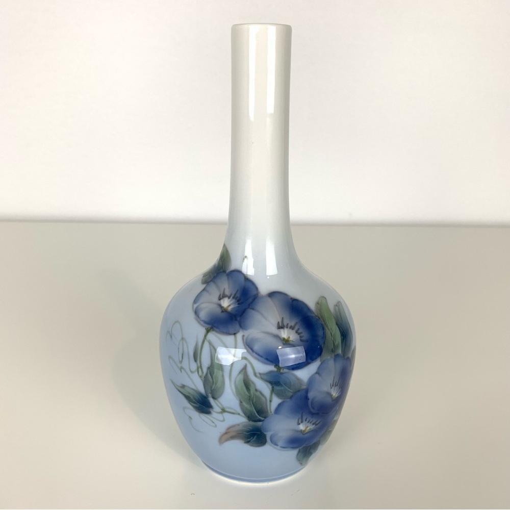 Royal Copenhagen Vase Blue Morning Glory Flowers Floral Denmark Vtg 790 43B